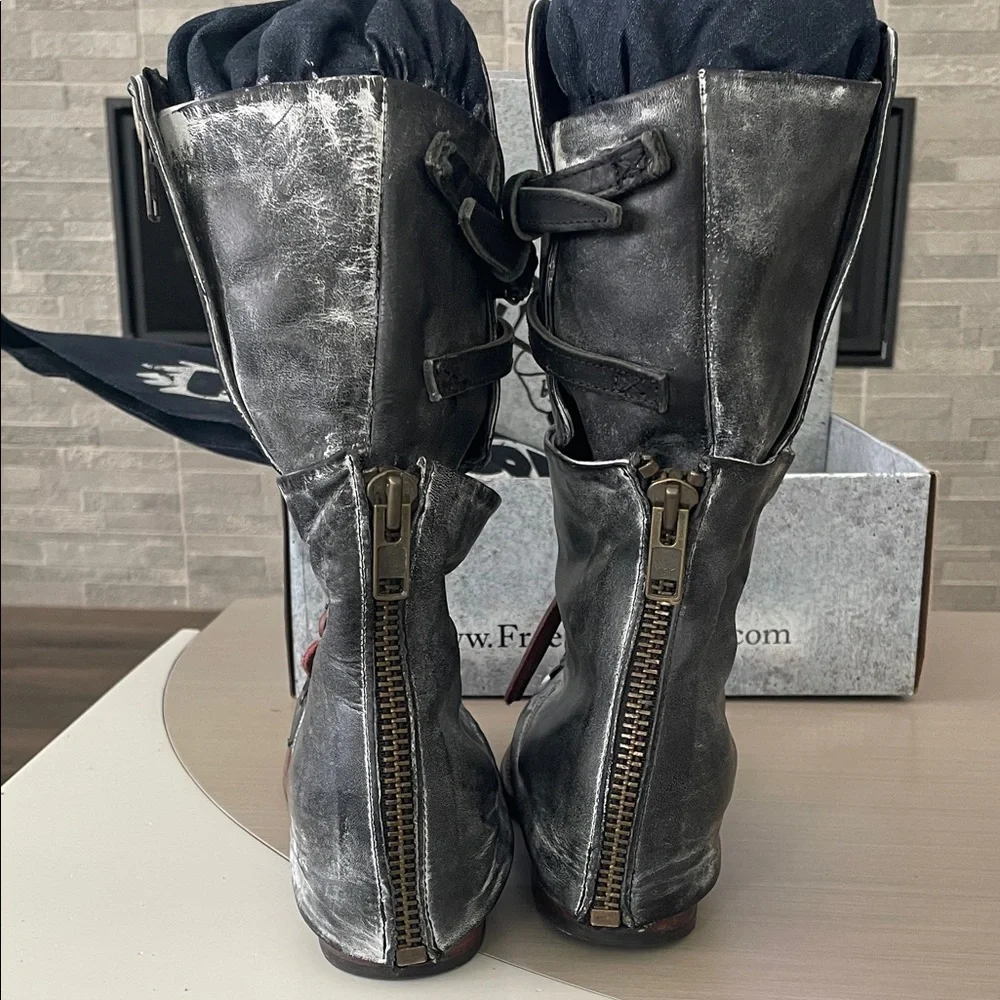 Ravi Moto Leather Boots size 8 - Freebird by Steven Black Distressed - Picture 9 of 11